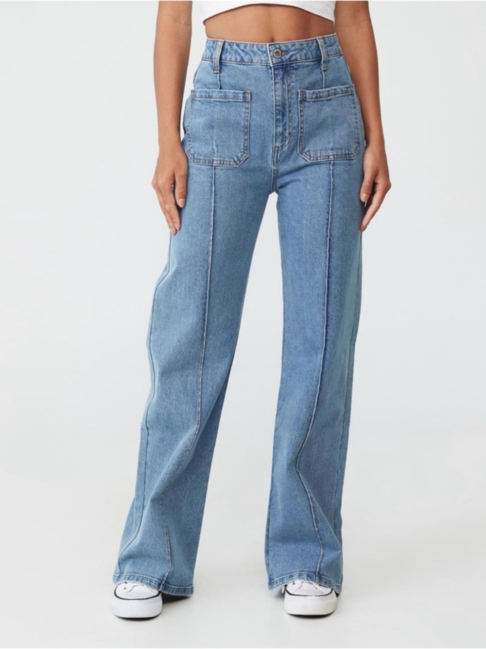 Cotton On Pocket Flare High Waist Wide Leg minimalist Parisian Chic Rigid Jeans